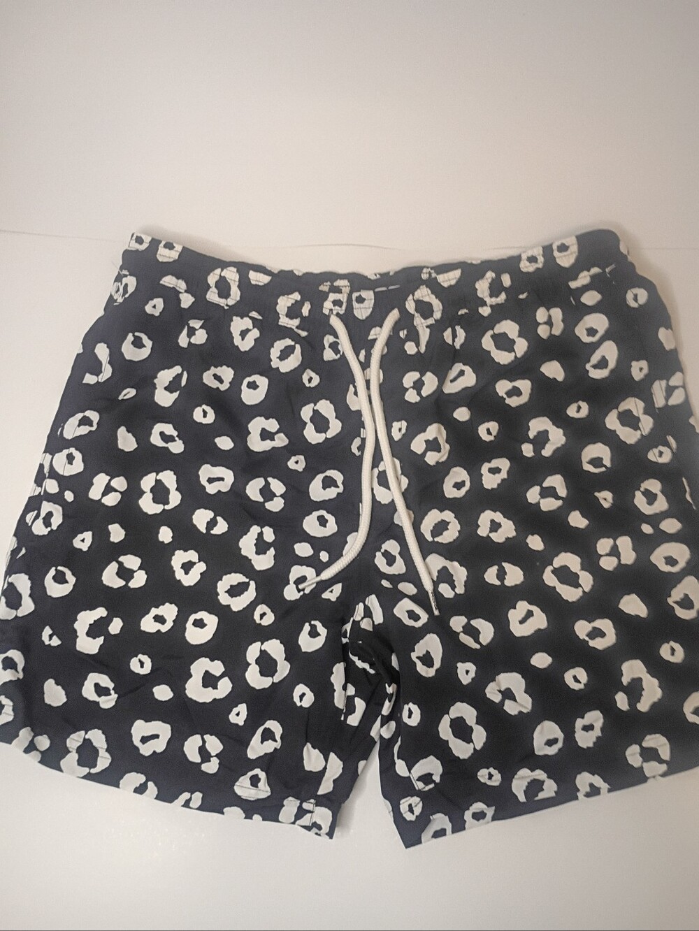 RSQ Black Swim Trunks with White Leopard Print